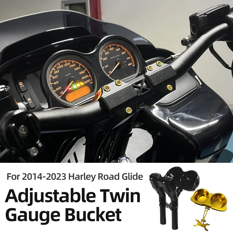 

For Harley 2014-2023 Touring Road Glide FLTR FLTRST Motorcycle Twin Gauge Bucket Handlebar Risers Speedometer Bracket Adjustable