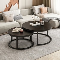 COFFEE TABLE ROUND 2 SET OF BLACK TABLES MODERN SALON LOFT