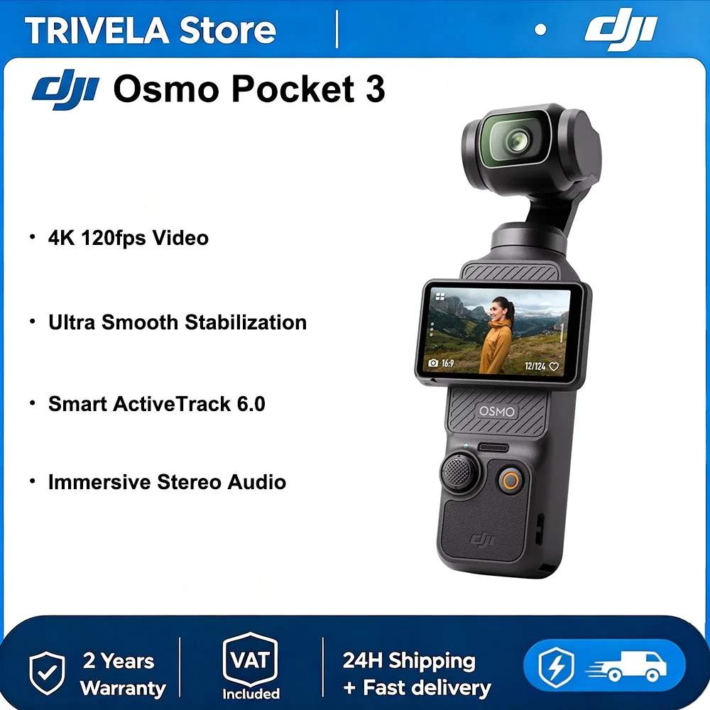 DJI Osmo Pocket 3, fotocamera stabilizzata con gimbal, modello originale, sensore CMOS da 1 pollice, registrazione video 4K a 120 fps, schermo touchscreen rotante da 2 pollici, fotocamera per vlog con