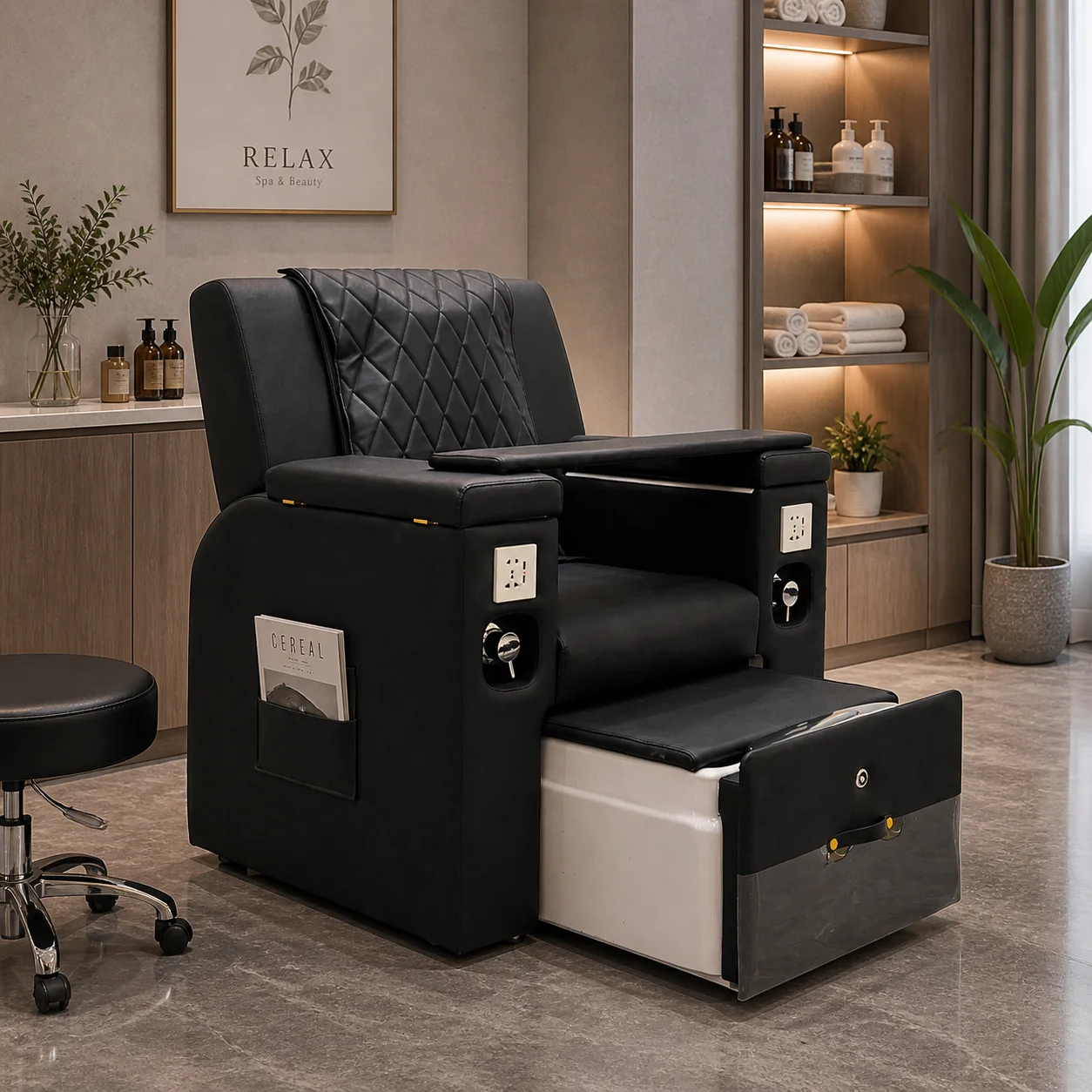 

Pedicure Massage Sofa Chair with Foot Tub, Adjustable Backrest for Nail Salon & Beauty Spa