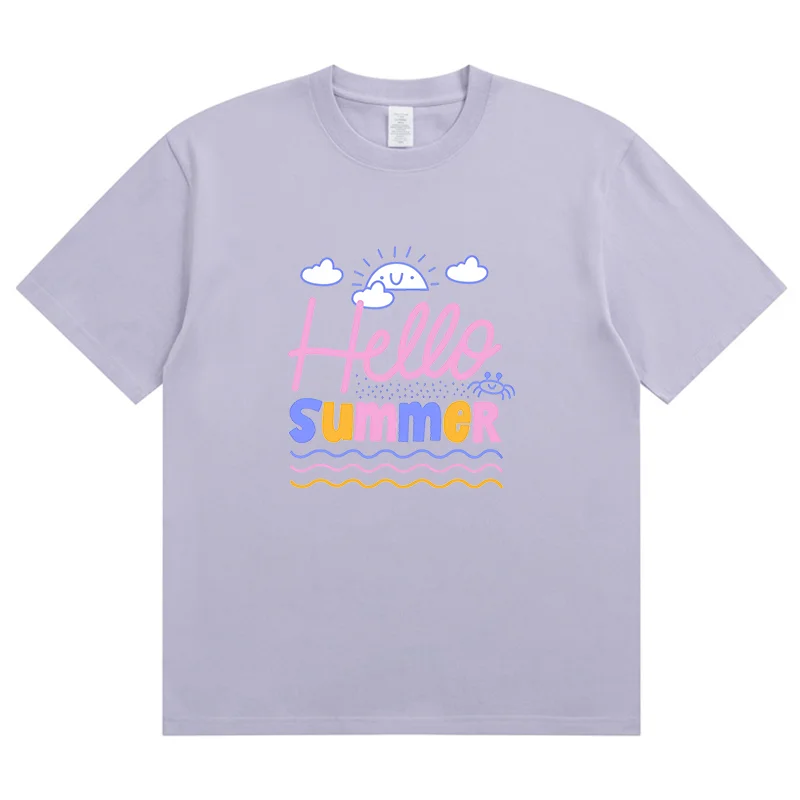 Summer New Hello Summer Waves White Louds Fashion Sports Women's T-Shirt Harajuku Graphic Clothing Women's Top,Drop Ship