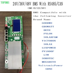 TOPBMS LiFePo4 BMS 12S 36V 16S 48V li-ion BMS 10S 13S 100A 150A RS485 CANBus Inverter DEYE GROWATT SPh GOODWE PYLON LuxPower