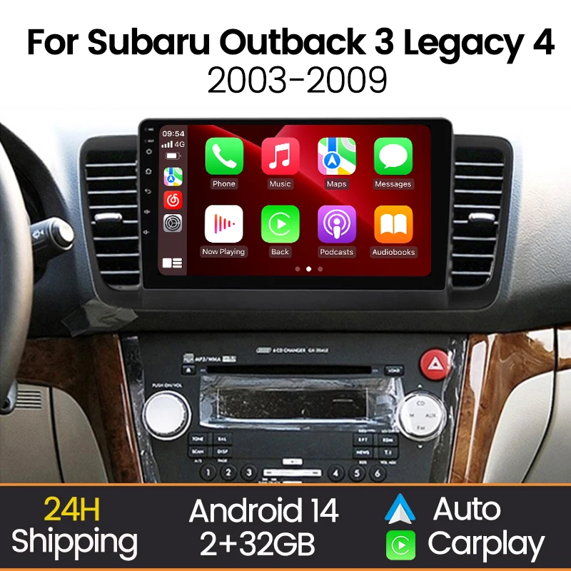 MEKEDE Wireless CarPlay Android Auto Car Radio Multimedia for Subaru Outback 3 Legacy 4 2003-2009 Navigation GPS Head Unit WIFI