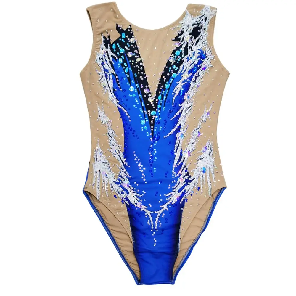 LIUHUO Synchronized Swimming Swimsuit Competition Show Blue Diamond Pattern Girls