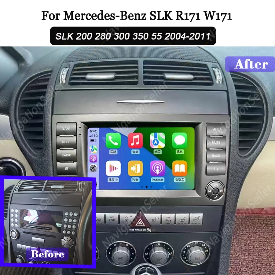 

Android Radio For Mercedes SLK-Class R171 SLK200 SLK280 SLK300 Navigation Head Unit Stereo Apple Carplay Touch Screen Multimedia
