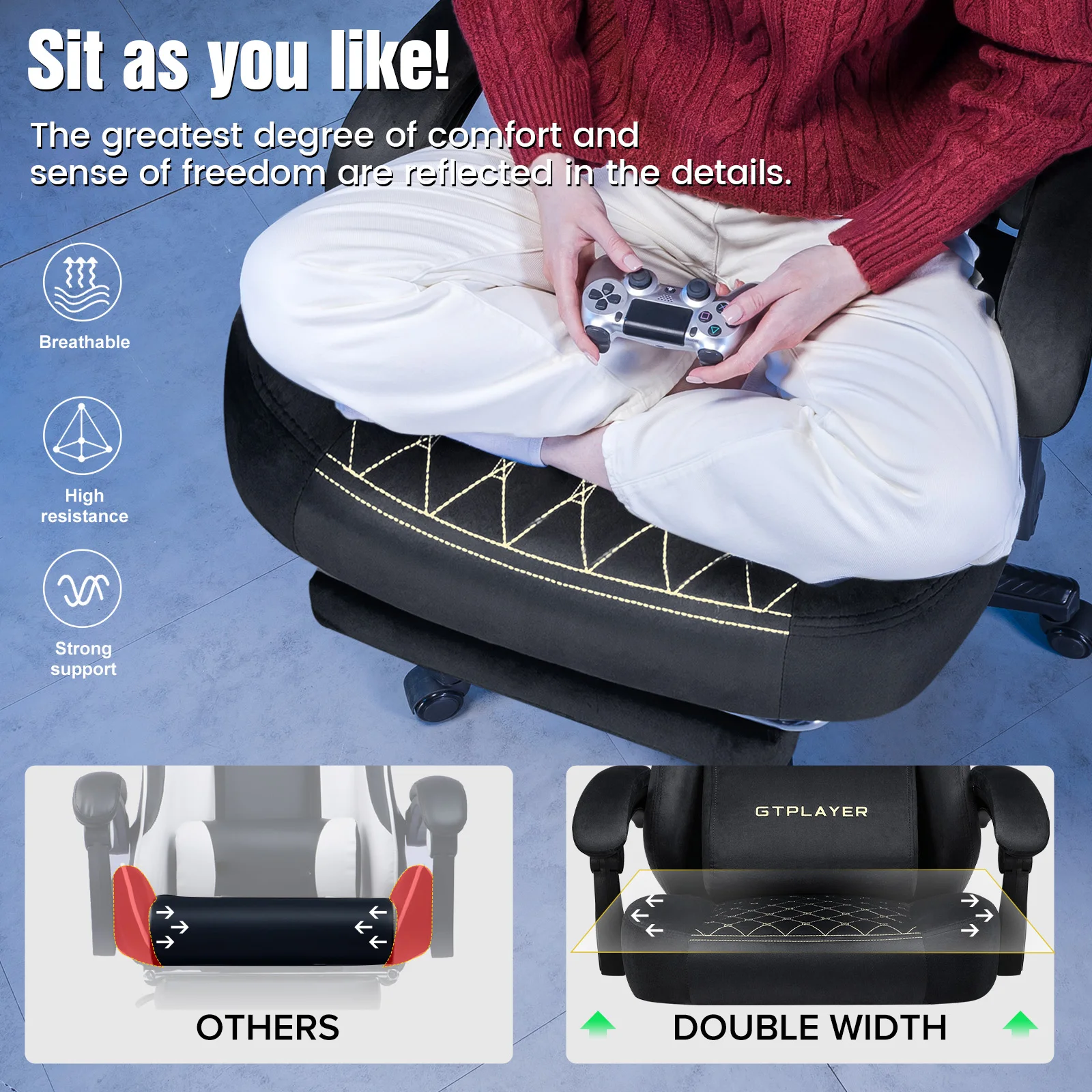 Gtplayer Gaming Chair Fabric with Pocket Spring Cushion, Ergonomic Video Swivel Game Chair with Footrest for Adults image 3