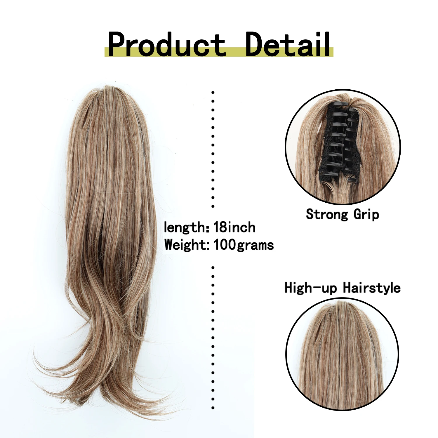 Synthetic Claw Clip Ponytail Long Natural Wavy Pony Tail Hair Extensions 18Inch Multi-Style Black Brown Fake Pony Tail For Women