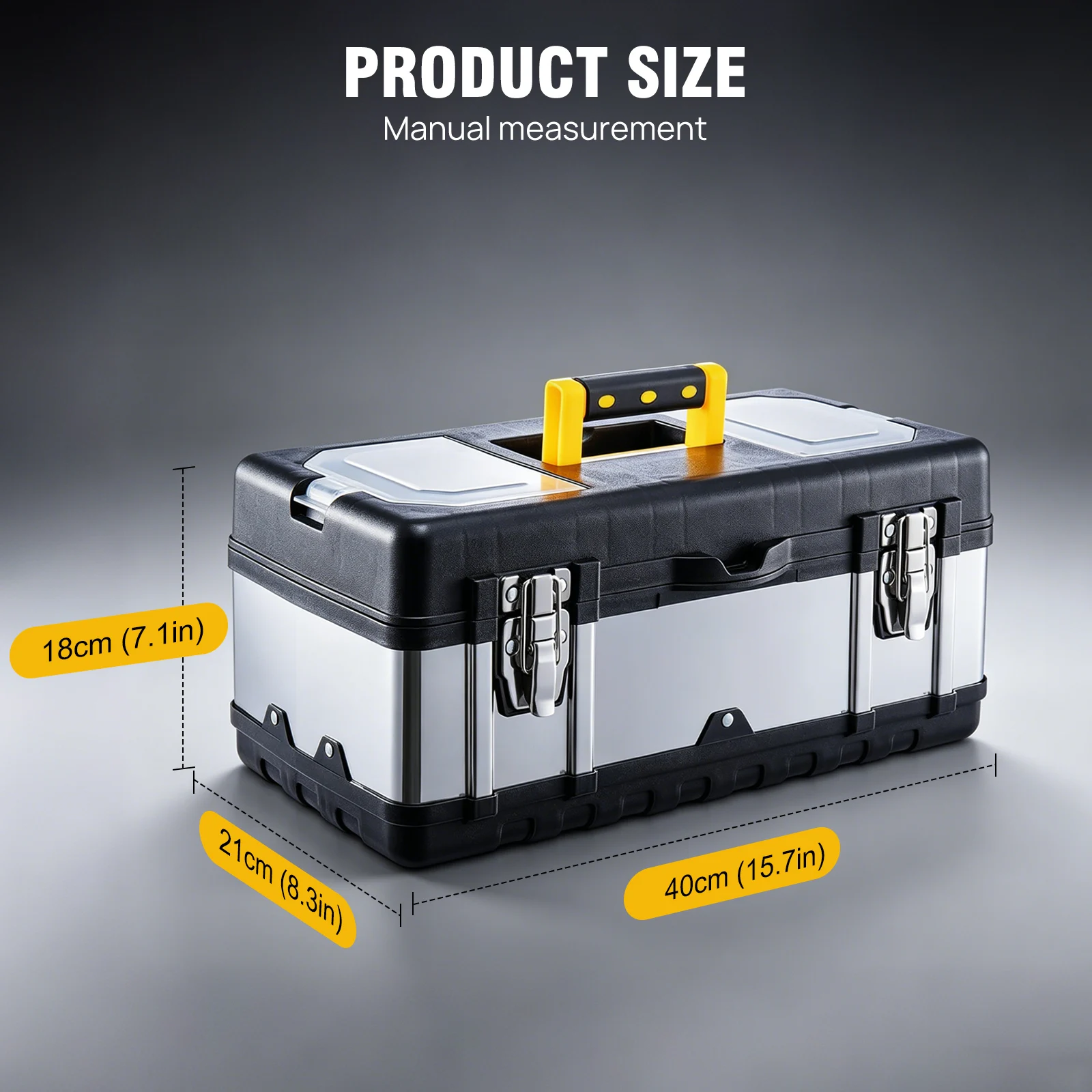 Tragbare doppelschichtige Werkzeugbox aus Edelstahl, Werkzeugaufbewahrungskoffer, multifunktional, sturzsicher, Haushalts-Werkzeugkasten aus Kunststoff für Elektriker, Autoreparatur, 40 x 21 x 18 cm,