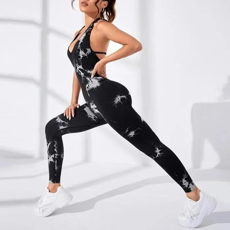 Seksowna chusta bez pleców damska pełna pory roku Casual Fitness sportowy kombinezon bez rękawów Slim odzież sportowa wszystko w jednym kombinezonie — zdjęcie 2