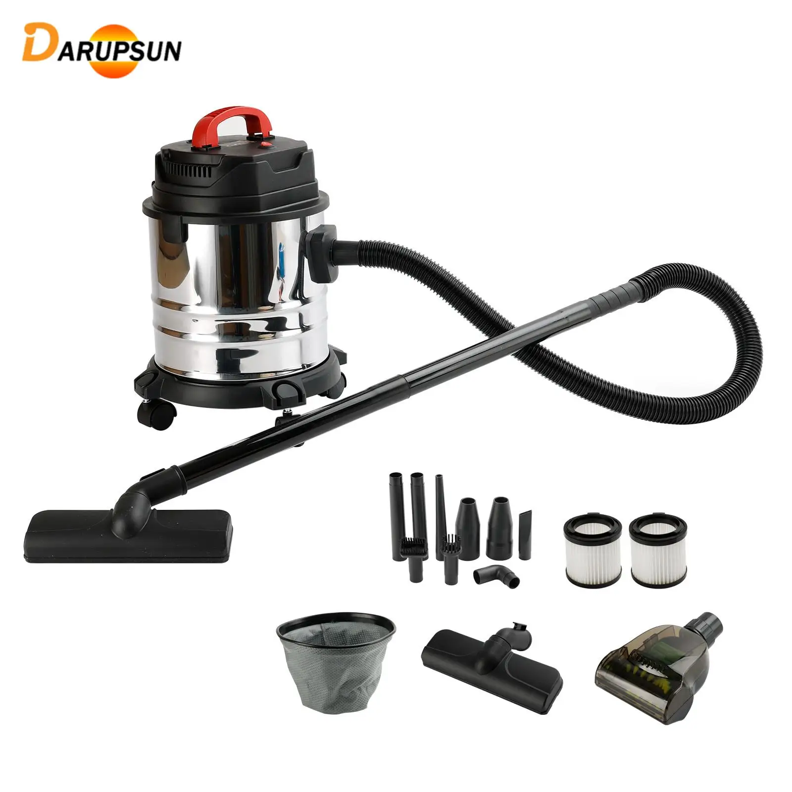 DARUPSUN 5 Gallon Steel Stainless Wet/Dry Canister Vac Shop Vacuum Cleaner 1800W