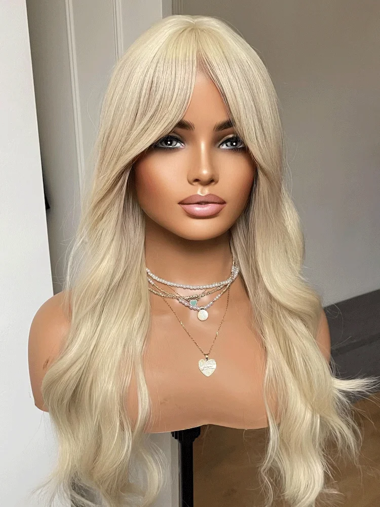 Synthetic Wig Light Blonde Wig With Bangs Low Heat Resistant Premium Low Heat Resistant Fiber Cosplay For Women Daily Party Use