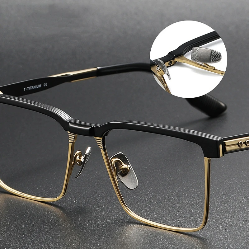 YIMARUILI Business Fashion Retro Square Luxury Eyewear Myopia Acetate Pure Titanium Optical Prescription Eyeglasses Frame Men