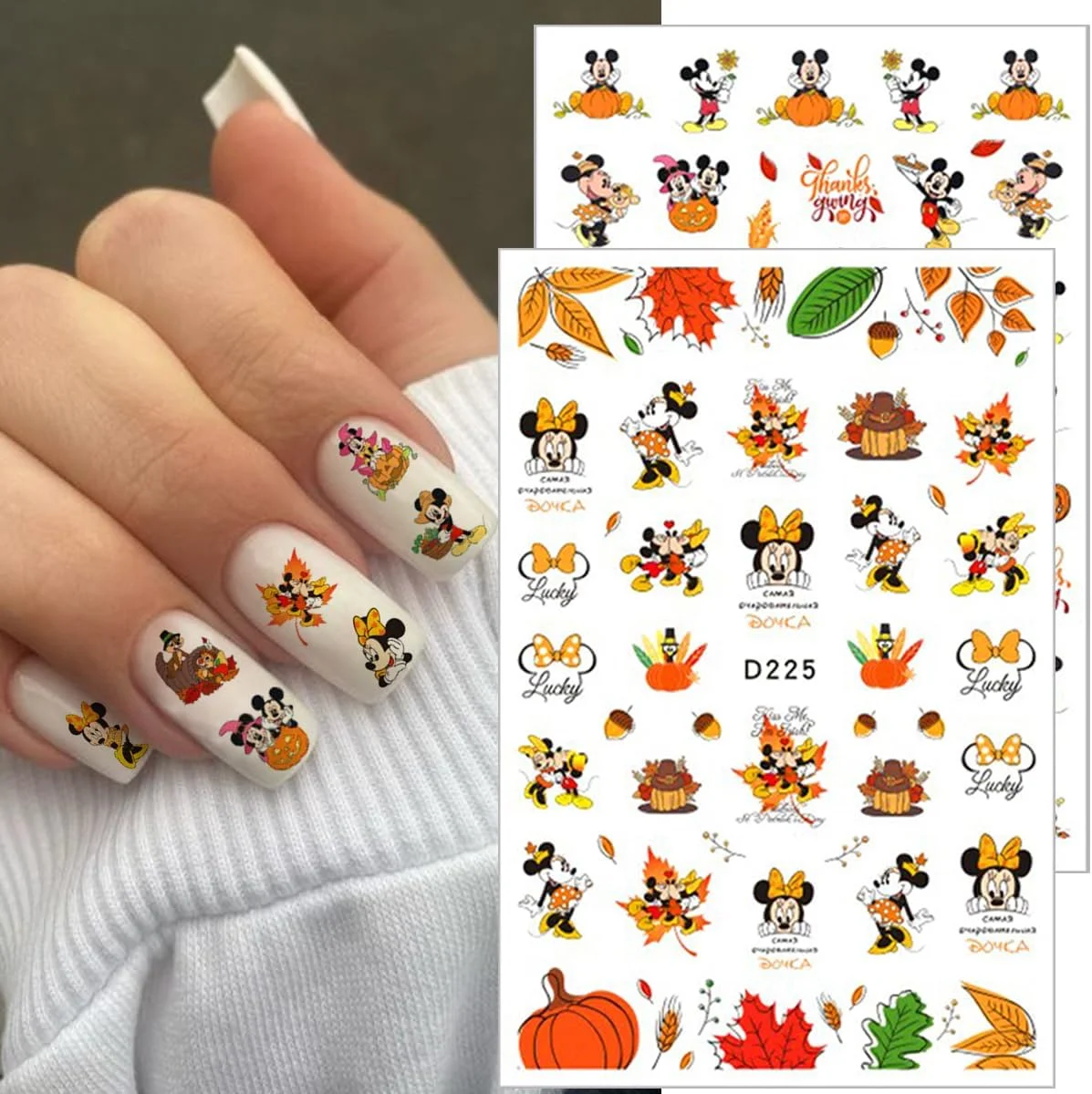 

1PCS Autumn Disney Mickey Mouse Nail Stickers Cartoon Minnie Nail Supplies Decals Ladies Nail Art Design Stickers Press On Nails