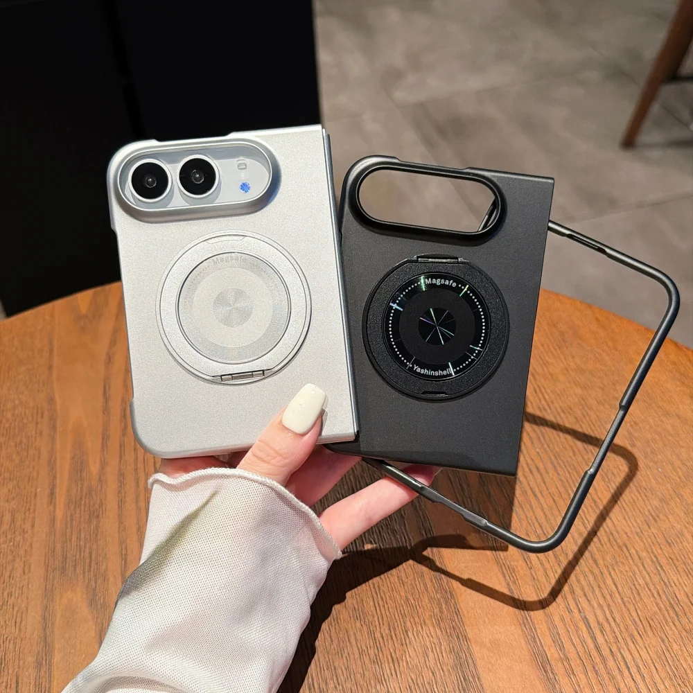 Luxury Magnetic Folding Phone Case for iPhone Duo Cover with MagSafe Holder Fashion Simple Shockproof Protective Cases Men Women