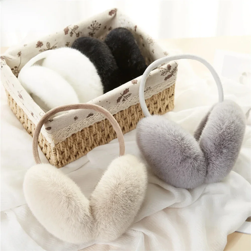 Anjj haute qualité cache-oreilles fausse fourrure de lapin accrocher oreille couverture chaud hiver cache-oreilles fourrure cache-oreilles unisexe adulte oreille plus chaude pli