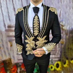 Luxury Plears Beaded Men Suits 3 Pieces Sets Male Dinner Party Prom Blazers Slim Groom Wedding Tuxedos Terno Masculino Completo