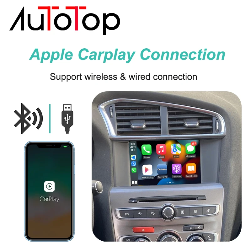 AUTOTOP Wireless Carplay Android Auto Decoder Box Interface For Peugeot&Citroen SMEG&MRN 508 308 208 3008&C4 DS3 DS5 Mirror Link