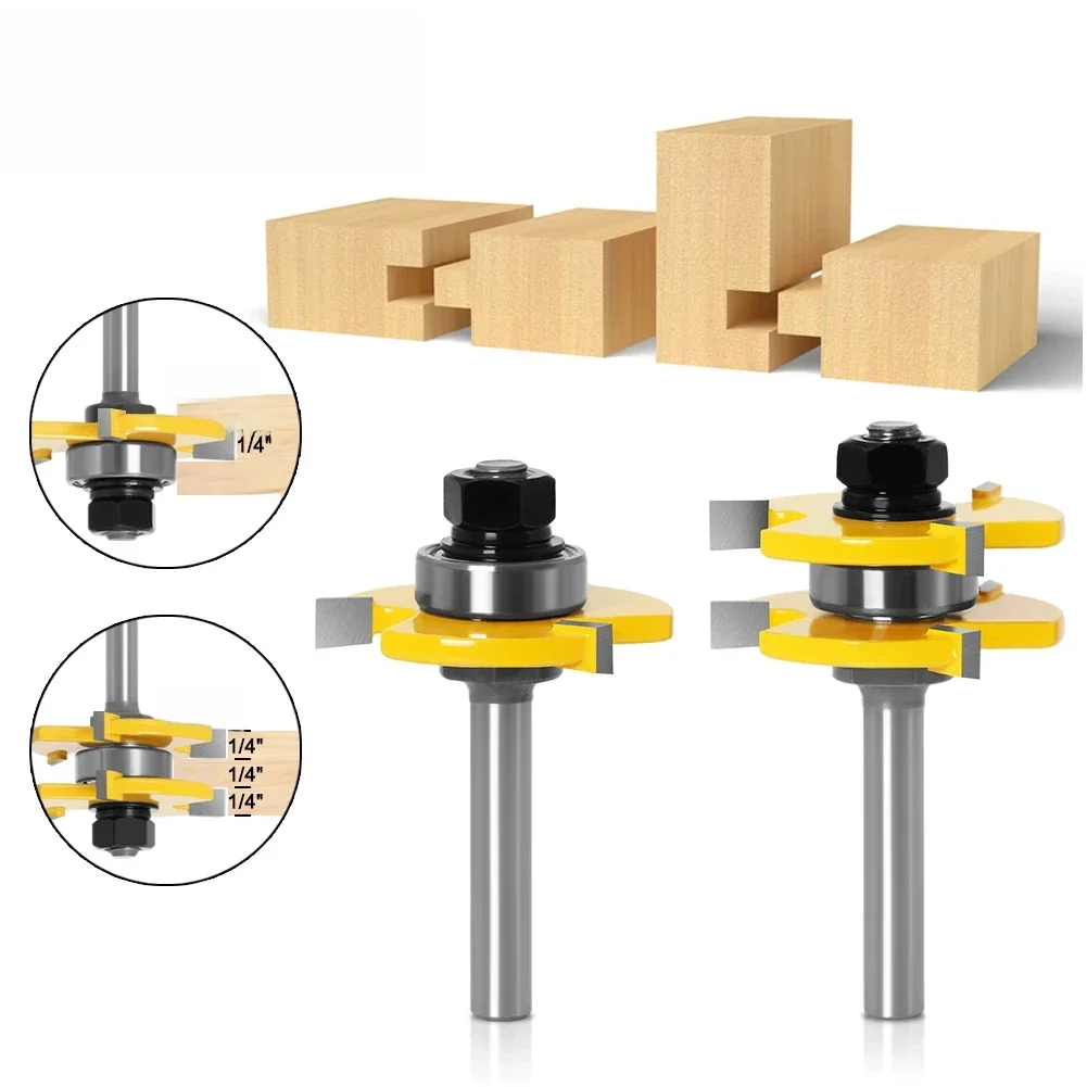 2pc 6/8/12mm 1/4in 1/2in Shank high quality Tongue & Groove Joint Assembly Router Bit Set 3/4" Stock Wood Cutting Tool - RCT