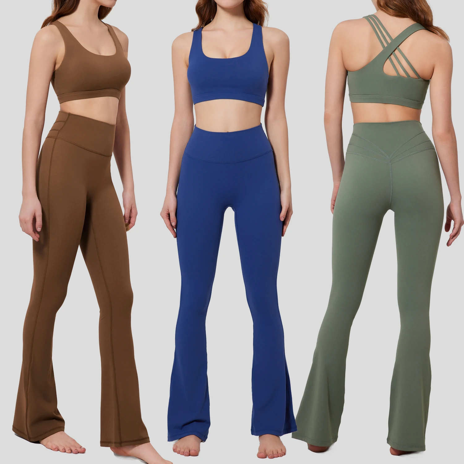 Women's Tracksuit Yoga Set Yoga Bra Breathable Sports Bra Hip Lifting Fitness Pants Wide Leg Yoga Trousers Flares