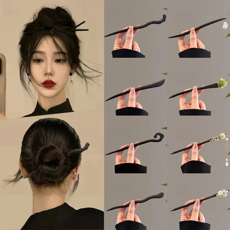 Épingle à cheveux en bois de santal chinois pour femme, style prairie, disque en bois léger de luxe, épingle à cheveux simple et moderne, nouveau