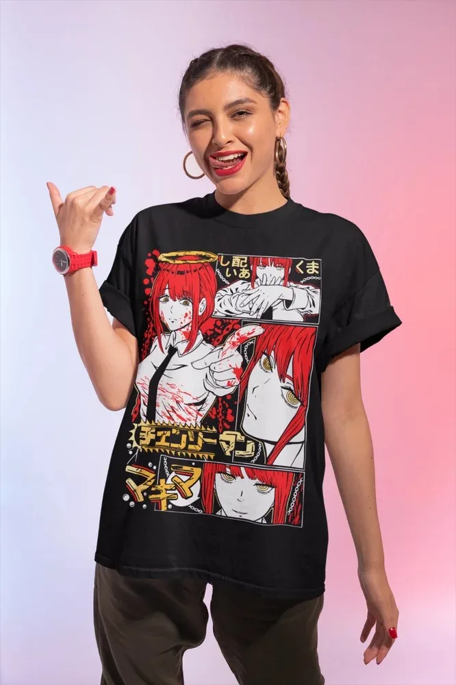 Japanese Anime Chainsaw T-Shirt for Men and Women, Denji and Makima, Manga, Punk, Harajuku, Soft Clothes