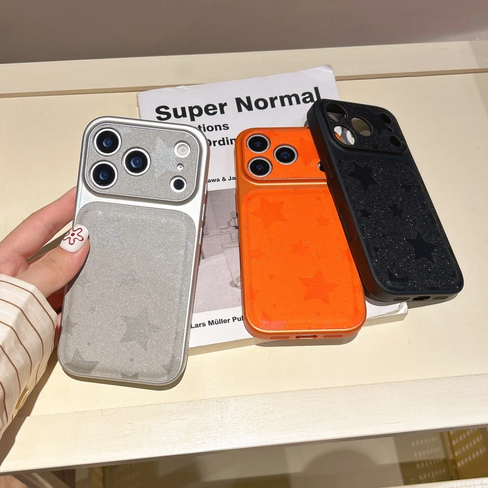 

Fashionable and simple glitter five-pointed star mobile case, suitable for iPhone14/15/16Pro Max,new shock-proof protective case