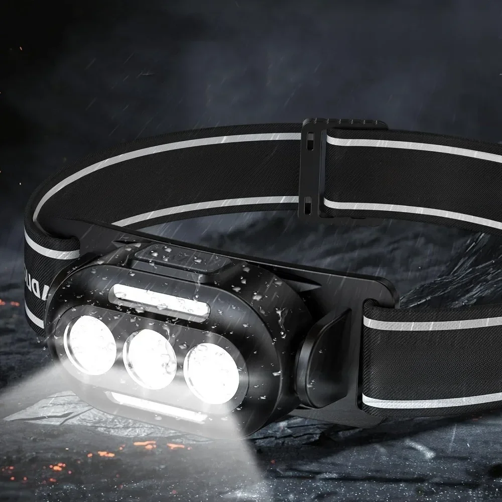 Ultra jasna latarka czołowa USB z możliwością ładowania Latarka czołowa Led z białą czerwoną niebieską lampą czołową IPX4 Wodoodporna latarka czołowa — zdjęcie 2