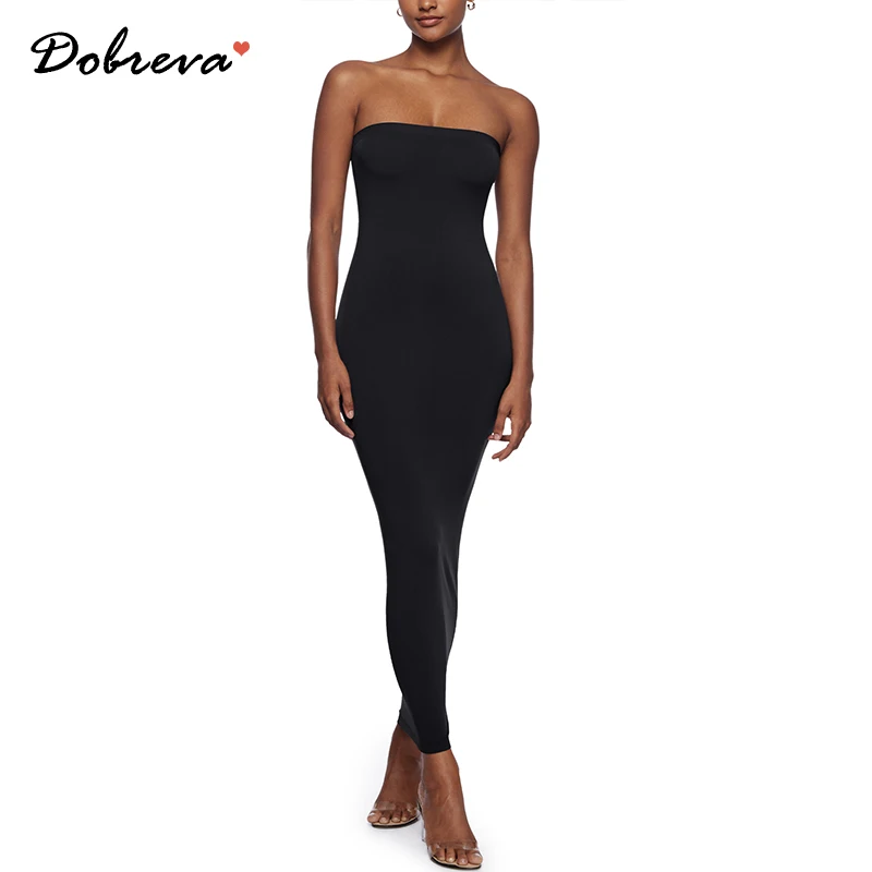 

Women's Strapless Bodycon Dress Foldable Sexy Tube Long Maxi Dresses for Cocktail Party Wedding Guest Casual