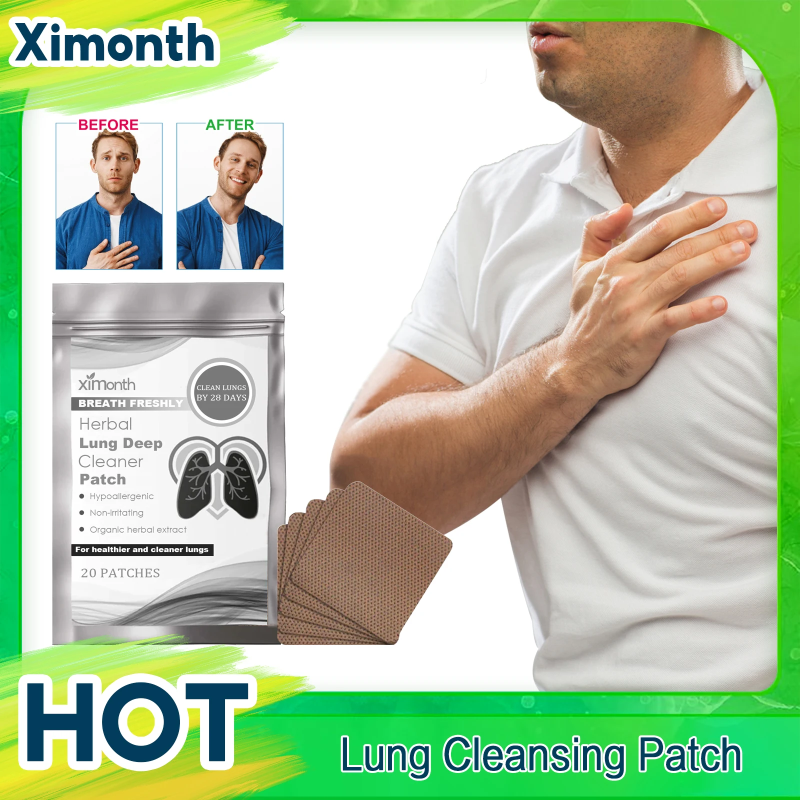 Herbal Lung Cleansing Patch Lung Health Support Treat Cough Relief Body Fatigue Discomfort Respiratory System Breath Detox Patch