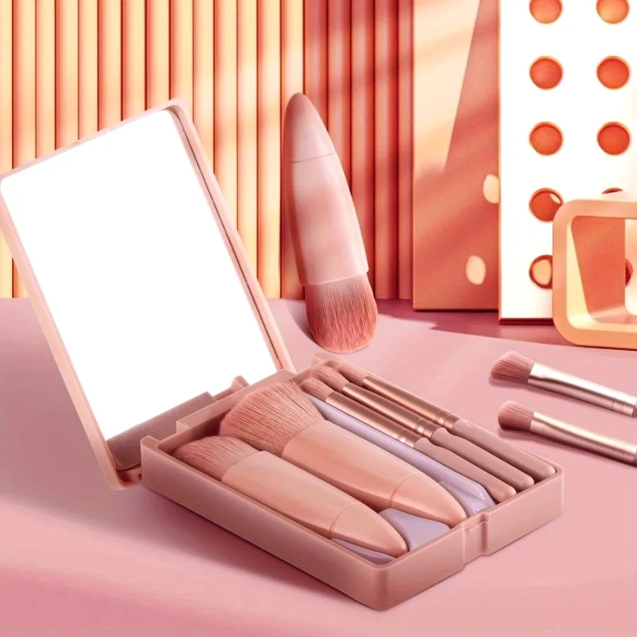 2 juegos de brochas de maquillaje de color rosa, mini brochas de maquillaje portátiles de viaje, versátiles y perfectas para llevar en salidas