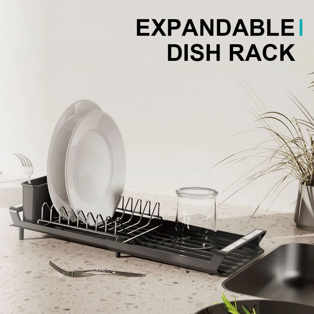 New Dish Drying Rack Extendable Dish Rack for Kitchen Countertop with Draining Tray Rustfree Rack Kitchen Storage Rack Tools