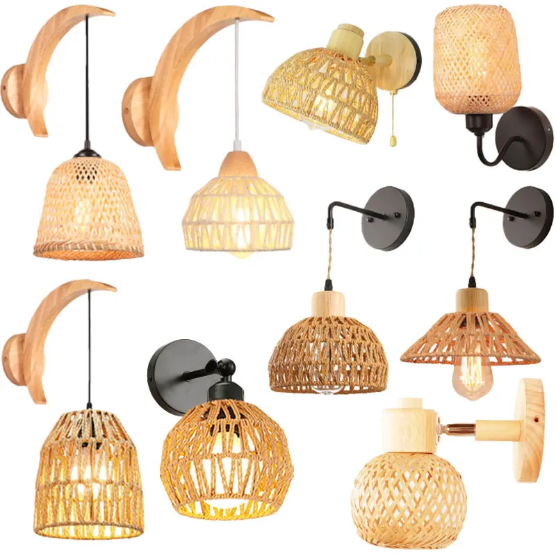 

Wicker Bamboo Art Wall Lamp Hand-Woven In Japanese-Nordic Style Suitable for Dining Room Living Room Bedroom Decoration Lighting