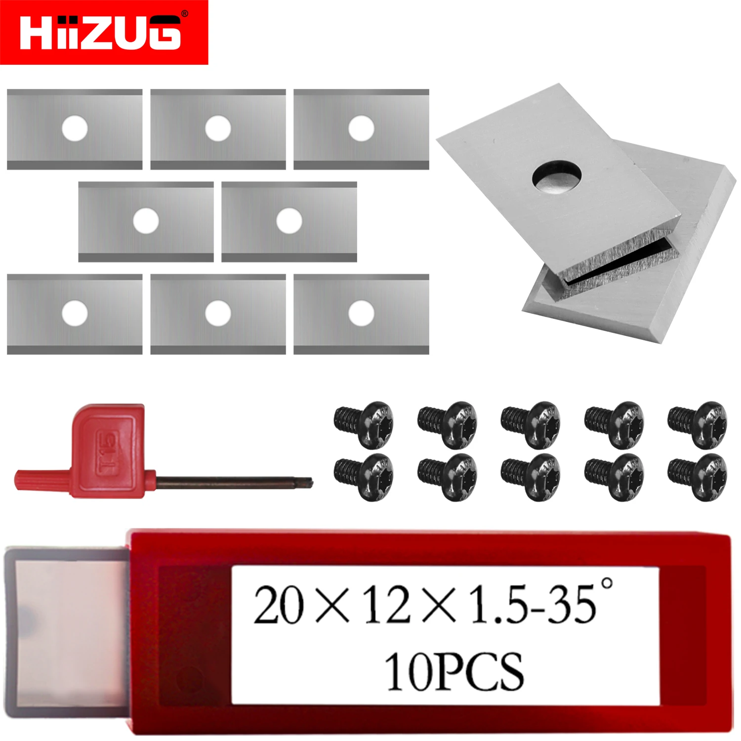 

Carbide Cutters Inserts Blades 20mm/25mm/30mm/40mm/50mm/60mm Rectangle Replacement Indexable for Spiral Planer Cutter Head 10pcs