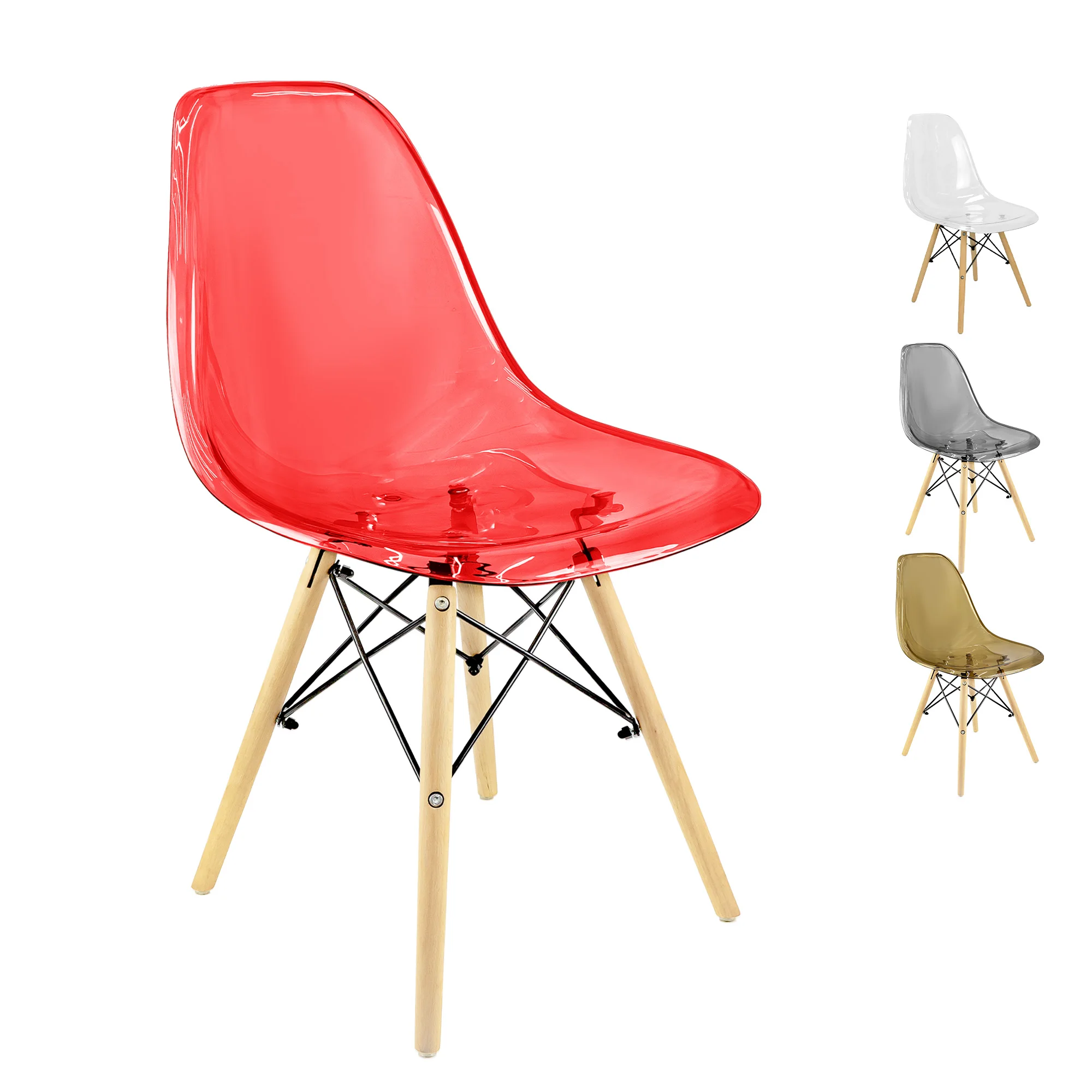 Cadeira Charles Eames Cristal Eiffel Wood Designer Transparente Colorido