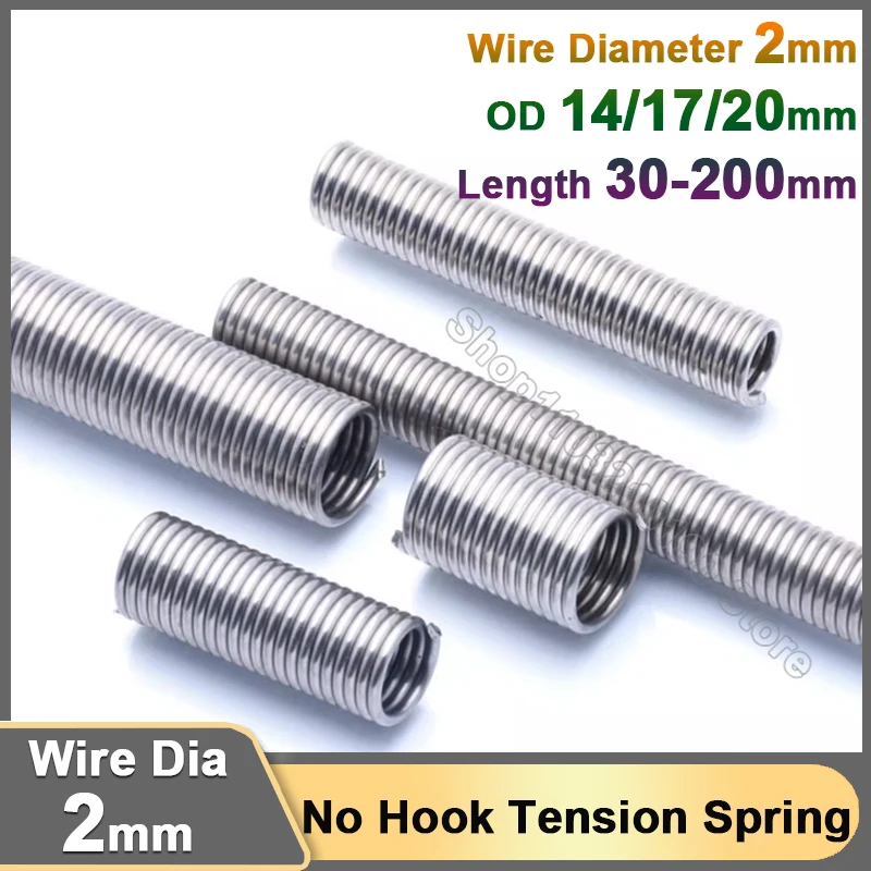 

Wire Dia 2mm No Hook Stainless Steel Tension Spring Pullback Draught Extension Spiral Stretching Spring OD 14 17 20mm L 30-200mm