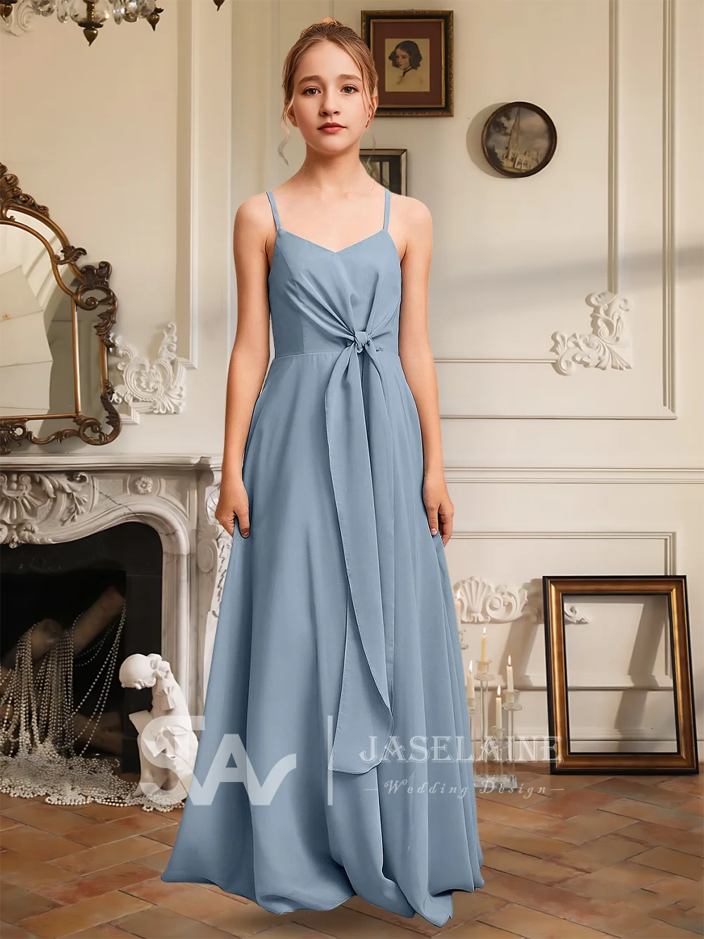 Элегантное шифоновое платье трапециевидной формы с v-образным вырезом длиной до пола, платье для подружек невесты, платье с цветочным узором для девочек, вечерние, свадебные, торжественные, вечерние