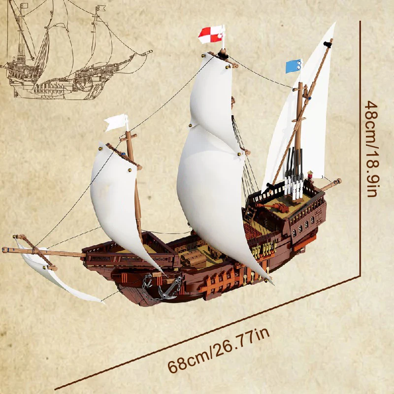 Blocchi di costruzione modello nave pirata Santa Maria, decorazioni desktop fai da te, regali di compleanno per ragazzi e adulti 1497 pezzi