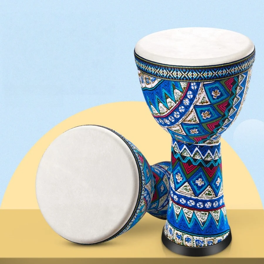 8-Zoll afrikanische Trommel, Djembe Handtrommel, Trommeloberfläche aus Ziegenleder mit Schultergurt, Percussion-Musikinstrument für Anfänger – Detail 7