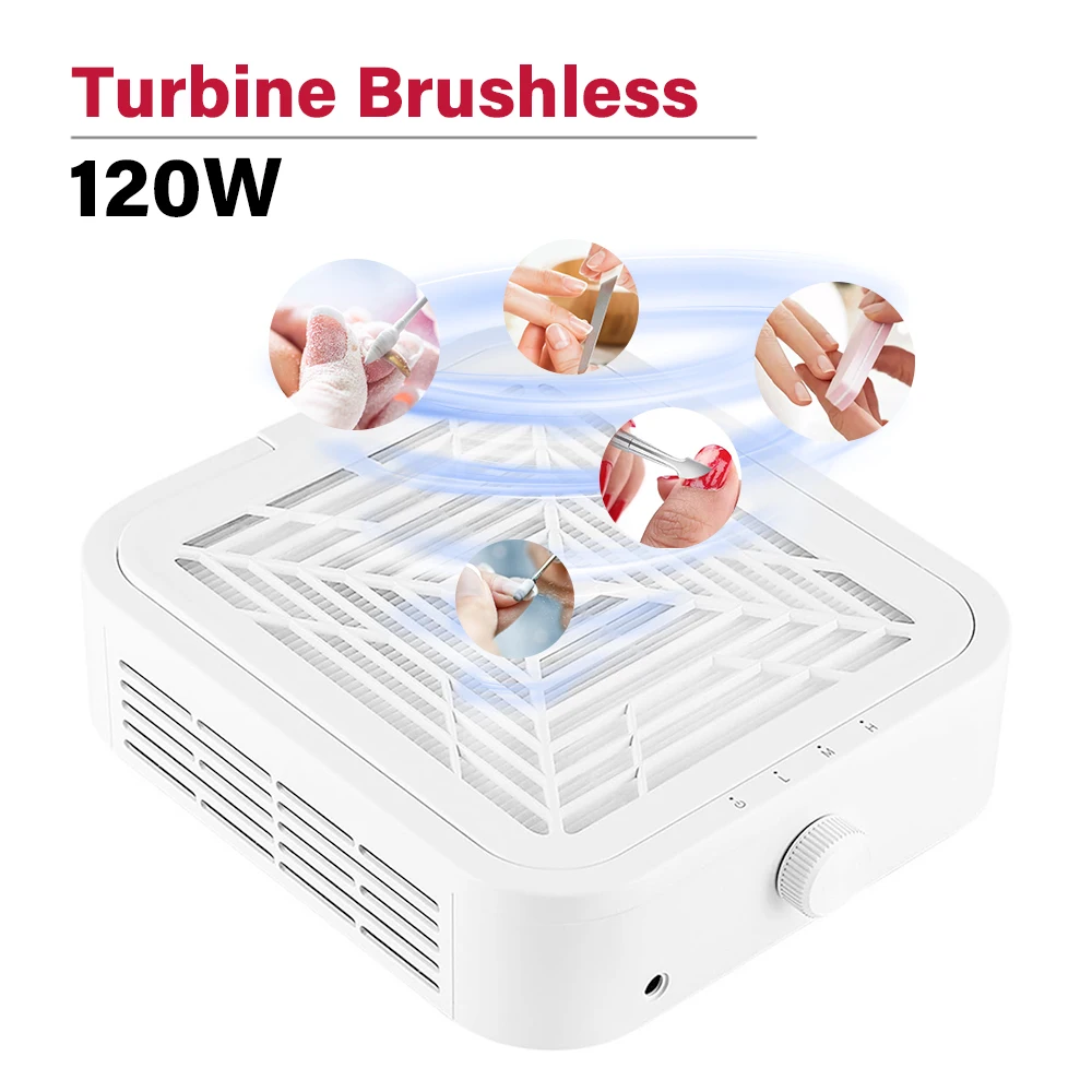 Turbine Brushless 120W Nail Dust Collector Strong Suction Nail Vacuum Cleaner for Nails Manicure with Removable Filter Non-noise