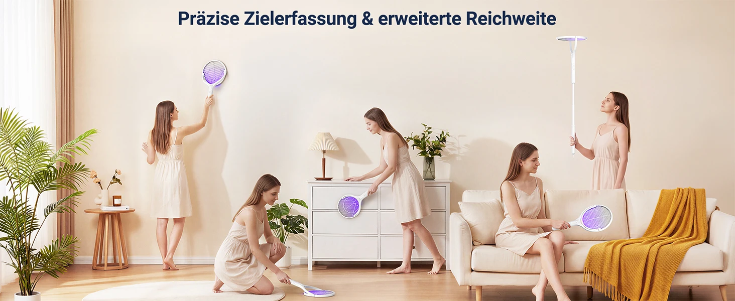 Fomyheard 4-in-1 Elektrische Mückenlampe: Faltbar und teleskopierbar (3000V), wiederaufladbarer Insektenvernichter mit UV-Lichtfalle, 1800mAh Akku, USB-C-Ladefunktion, für den Innen- und Außenbereich geeignet. – Detail 4