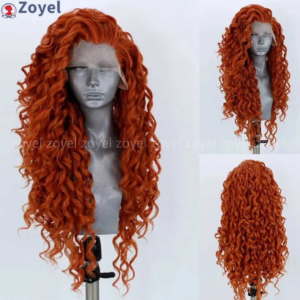 

Orange Long Curly Lace Wig Cosplay Wig Halloween Synthetic Long Hair Role Play Wig for Women Girls Lace Front Wig Accessories