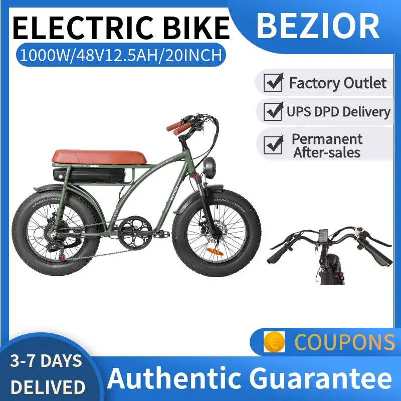 EU WAREHOUSE XF001 PLUS Retro Electric Bike 20x4.0 Fat Tire 12.5/17.5Ah 48V 1000W 45km/h E-Bike Double Hydrualic Brake