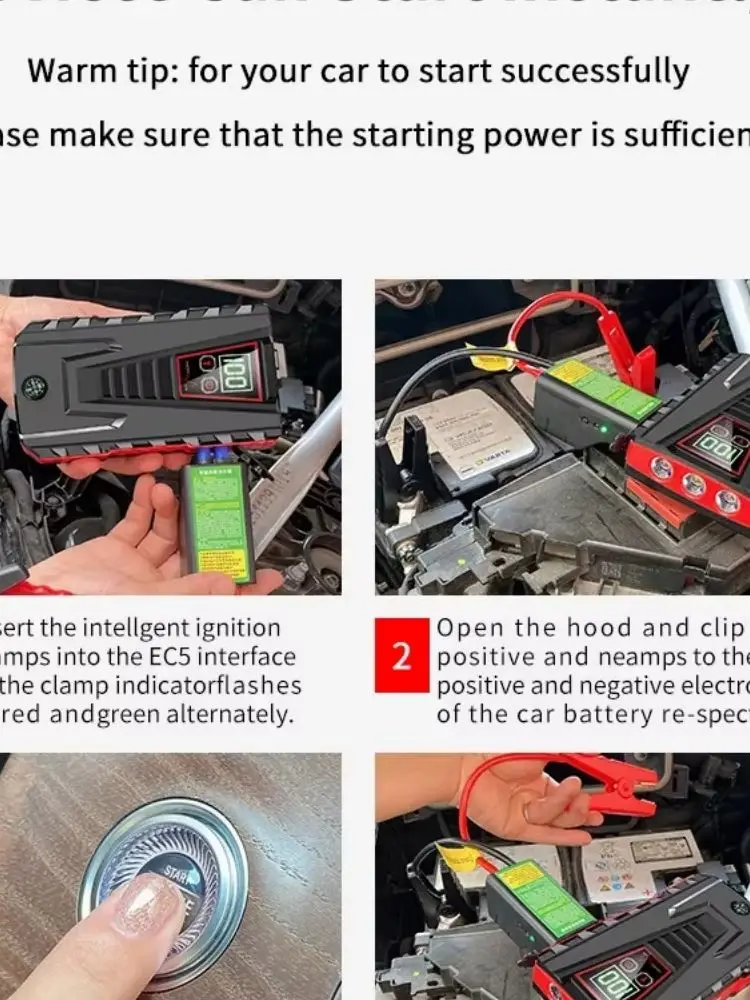 12V tragbarer Auto-Booster mit Powerbank-Funktion, automatischer Booster, Autobatterie-Ladegerät, Notstarter für Benzin- und Dieselmotoren, leistungsstarke LED-Taschenlampe, Powerbank-Funktion,