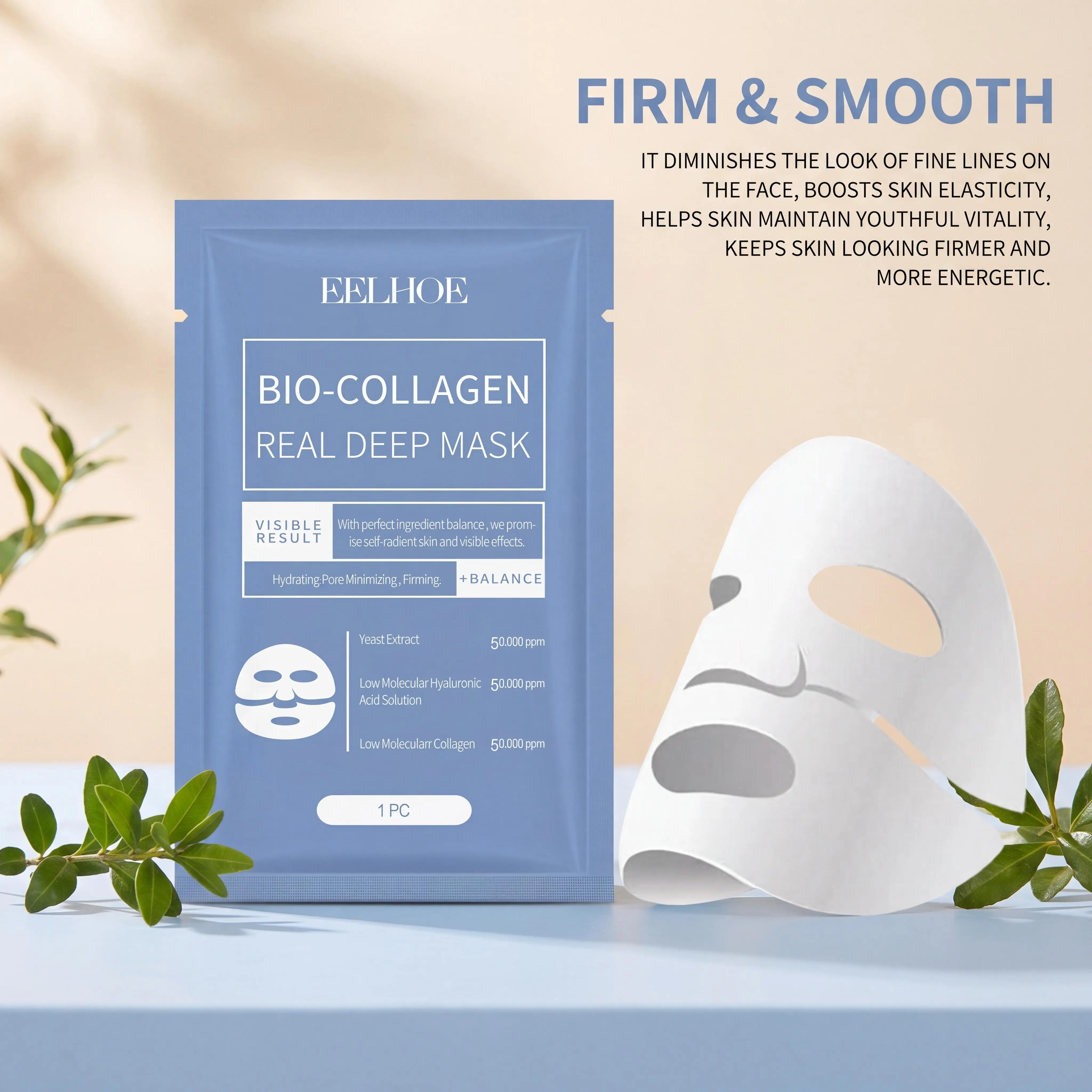Eelhoe Bio Collagen Sheet Face Mask Hydrating Pore Minimizing Firming Yeast Extract Hyaluronic Acid Anti Aging Skin Care Treatment