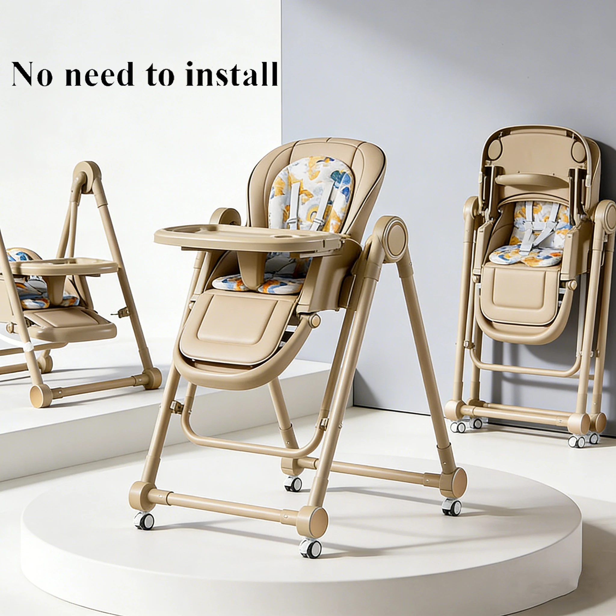 Chaise haute multifonction pour enfants, réglable, 2 en 1, roues lisses, pliable, chaise inclinable 