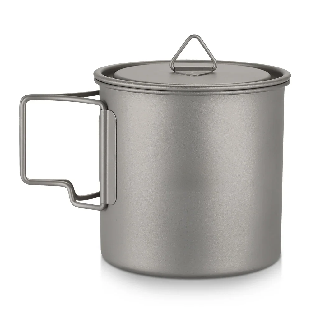 Lixada Ultraleichter Titan-Becher, 300/350/550/650 ml, Outdoor-Wasserbecher, Camping, Picknick, Wasserbecher, Geschirr mit faltbarem Griff
