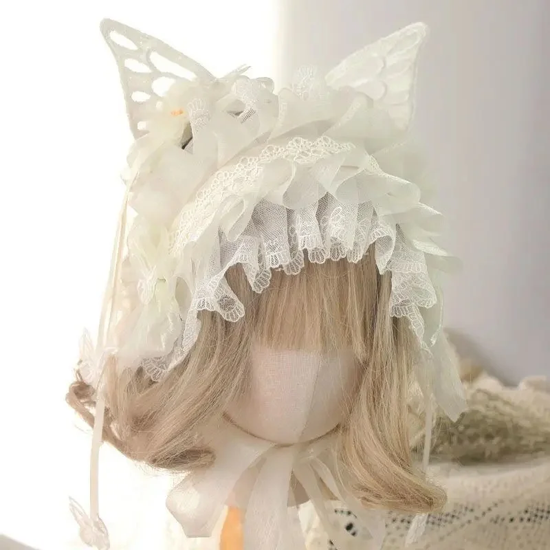 Spinka do włosów w kształcie motyla Lolita Maid Goth Barrettes Devil Wing Spinka do włosów Bat Wing Cosplay Koronkowa wstążka Kokarda Akcesoria do włosów — zdjęcie 2