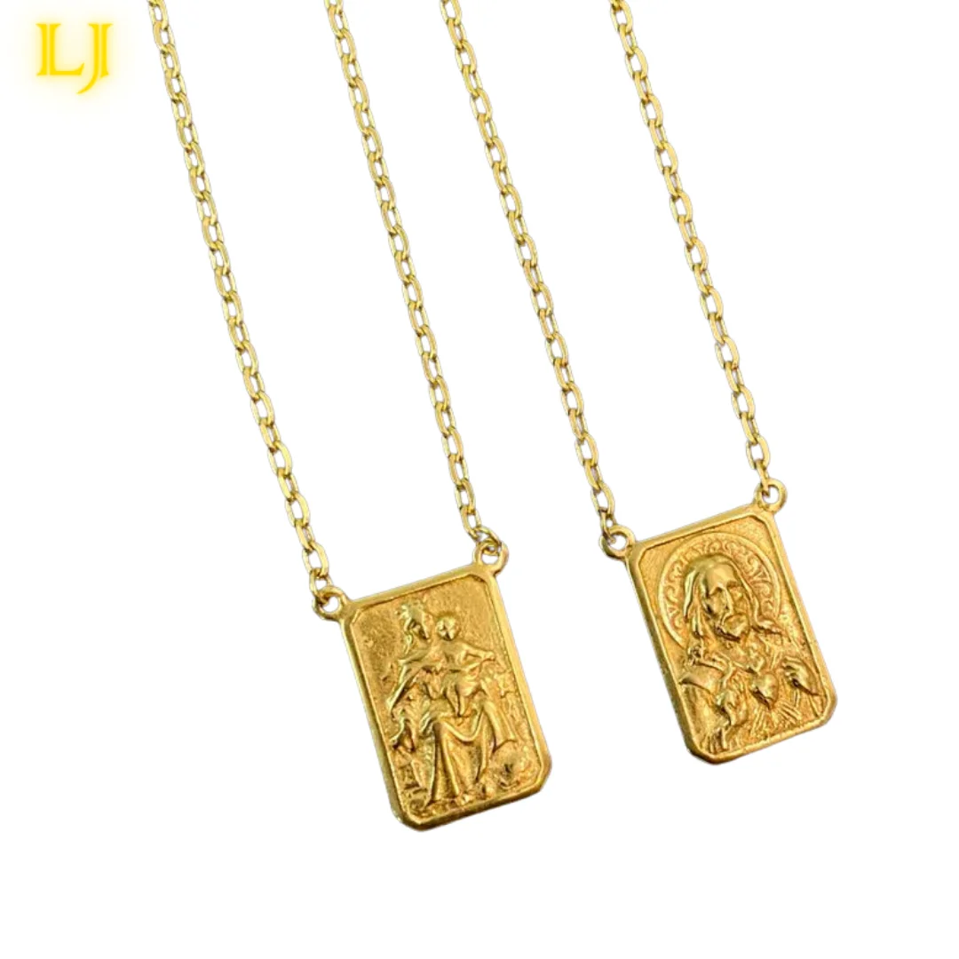 Scapulary 1,5mm Chain Sacred Heart of Jesus Christ Ancient Coin Scapulary Identical Glow Eternal 18K Gold