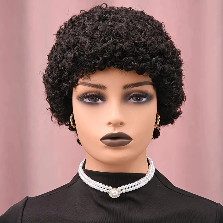 100% Human Hair Short Afro Kinky Curly Human Hair Brazilian Remy Human Hair Machine Made Wigs Short Curly Wigs For Women