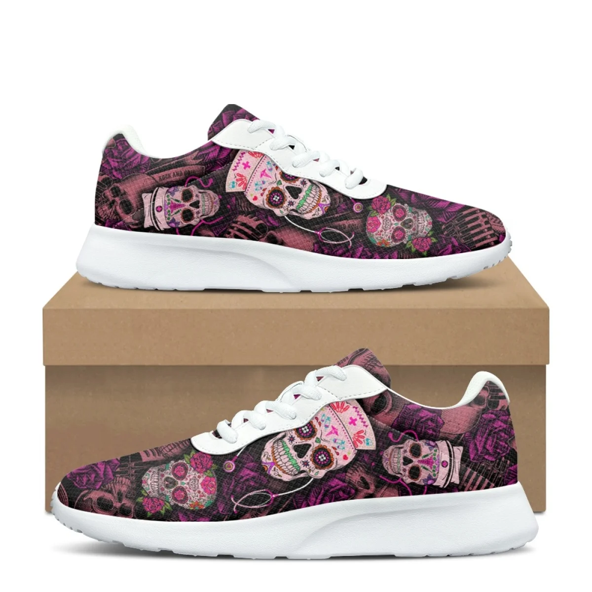 Skeleton With Flowers Pattern Women's Training Shoes Cozy Casual Flats Durable Gym Teen Sneakers Print On Demand tenis masculino